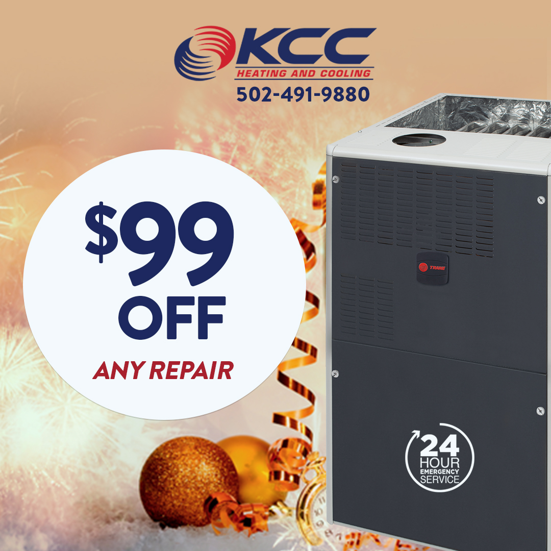 KCC Heating and Cooling Logo, 5024919880, $99 off Any Repair, 24 Hour emergency Service